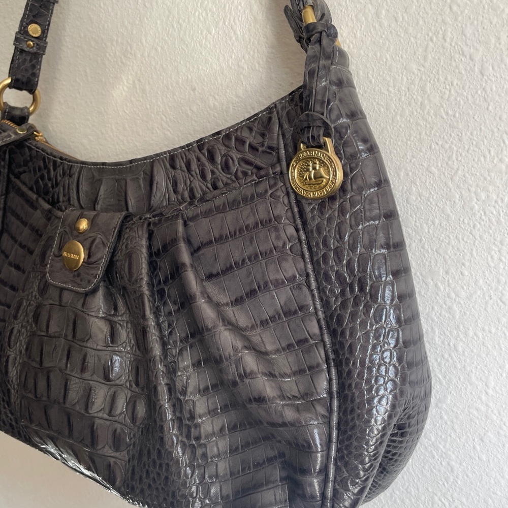 Brahmin Dark Charcoal Gray Croc Handbag - Picture 5 of 8
